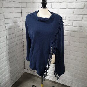 Chico's Ladies Size 1 = (Small) Navy Wrap Sweater with Fringe